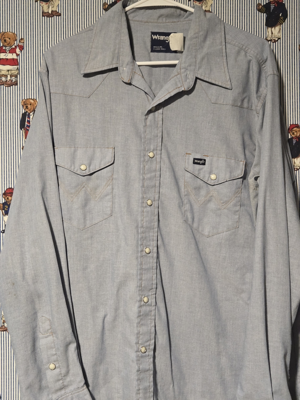 Vintage Wrangler Pearl Snap Men's Light Blue Western Button-Down X Long Tail